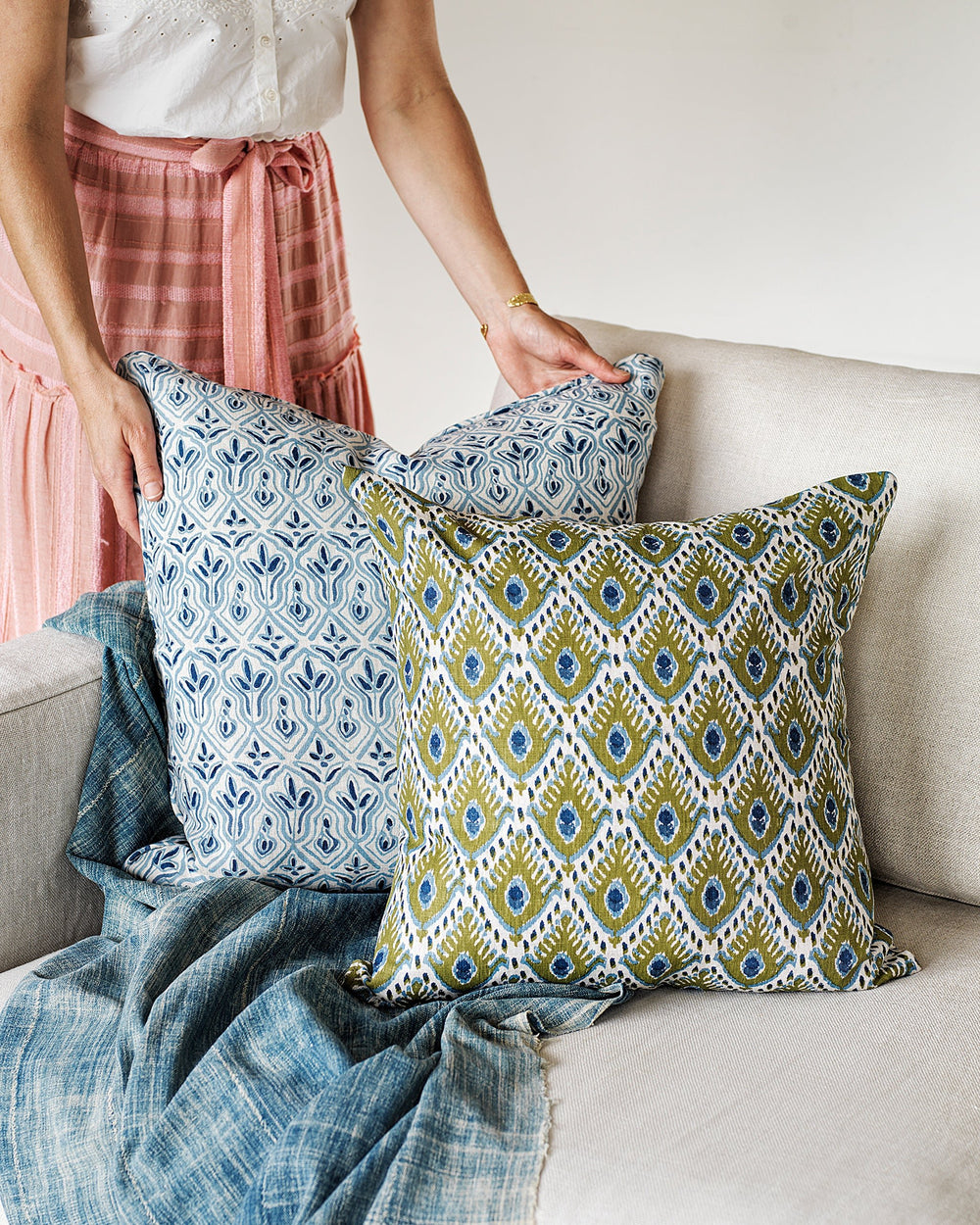 Tashkent Moss Azure Pillowcase in - Cushions - Walter G Australia