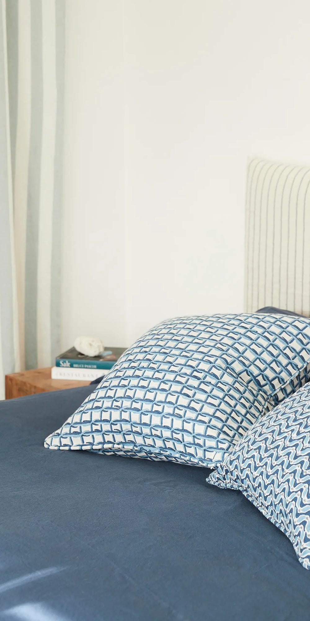 Malaccan Azure linen cushion 50x50cm
