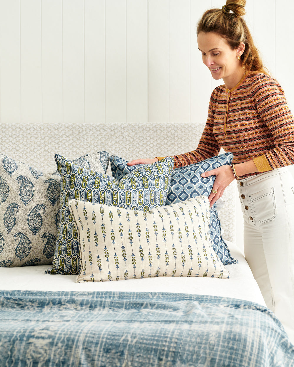 Carezza Moss Azure Pillowcase in - Cushions - Walter G Australia